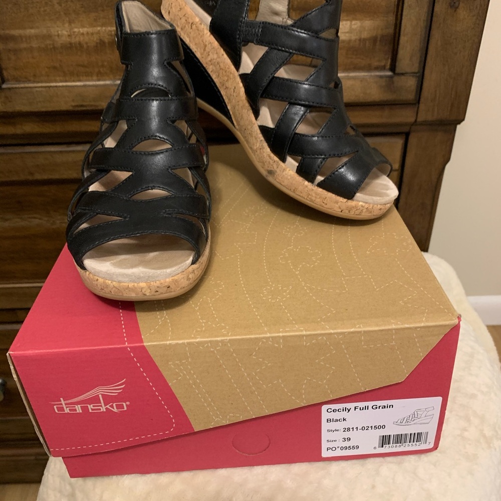 Dansko Platform Wedges - Black w/ Cork